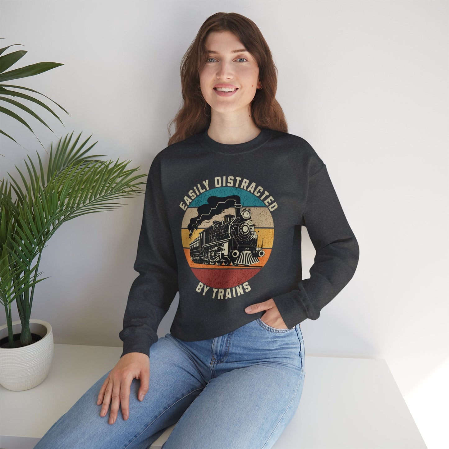 Easily Distracted By Trains Sweatshirt, Train Lovers, Train Hobbyist