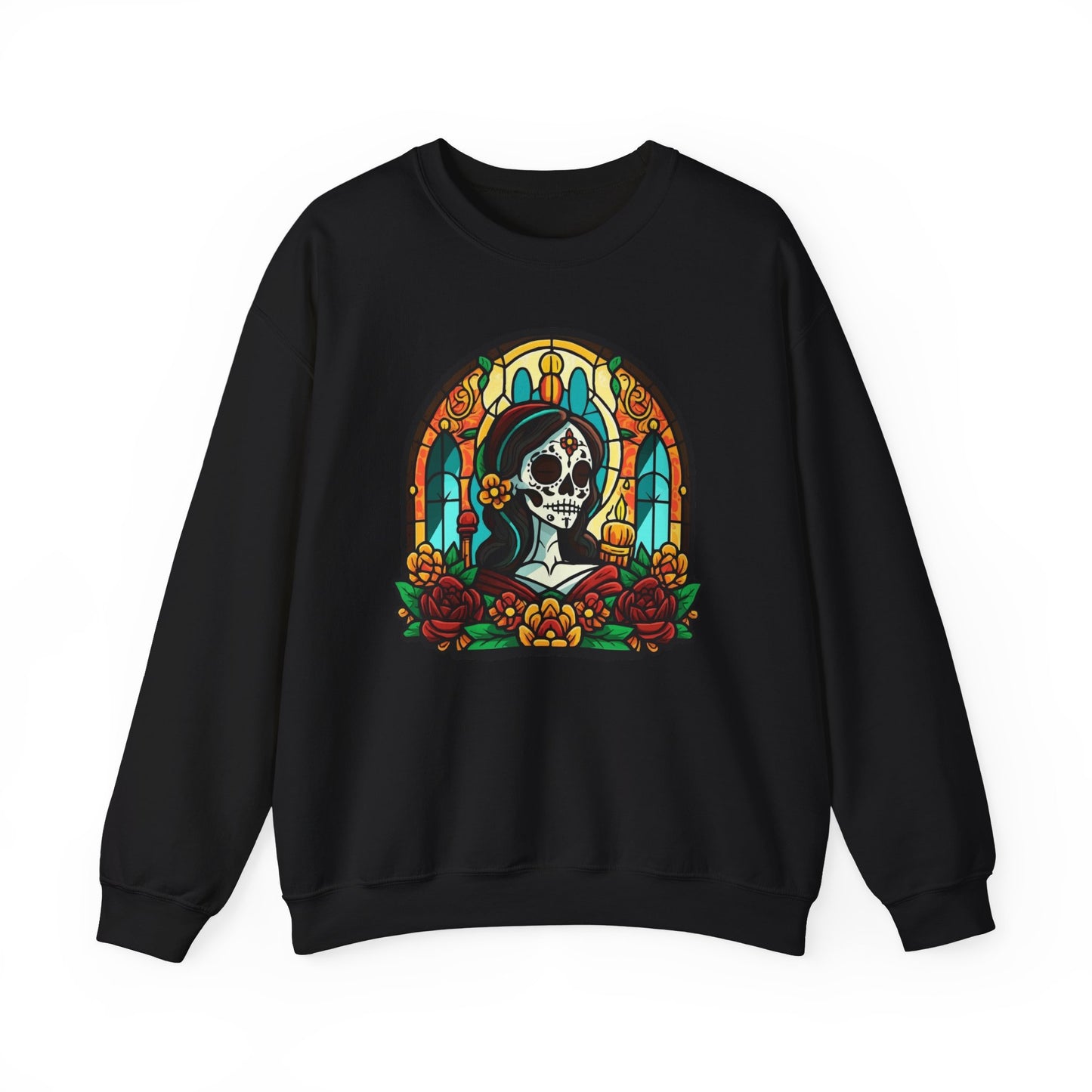 Catrina Stained Glass Sweatshirt, Day Of The Dead, Dia De Los Muertos