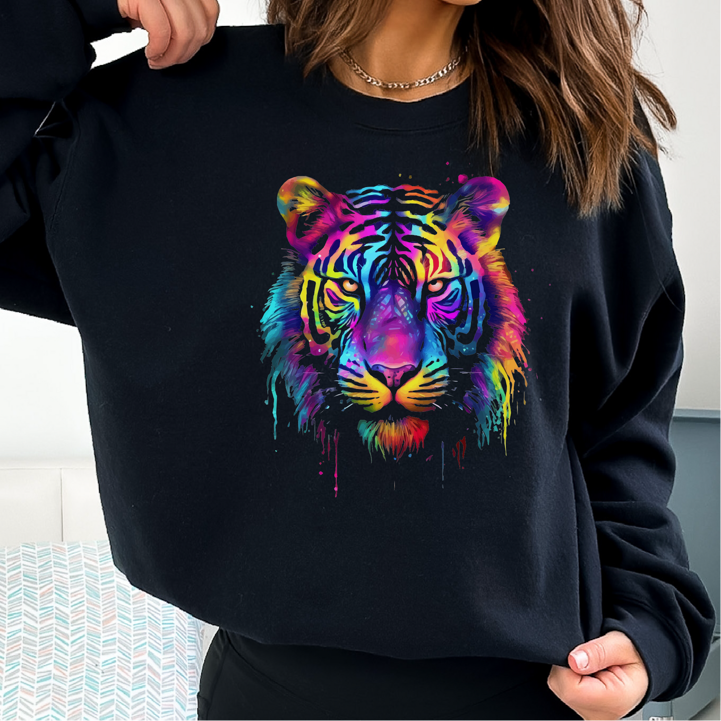 Tiger Sweatshirt, Abstract Colorful Sweatshirt