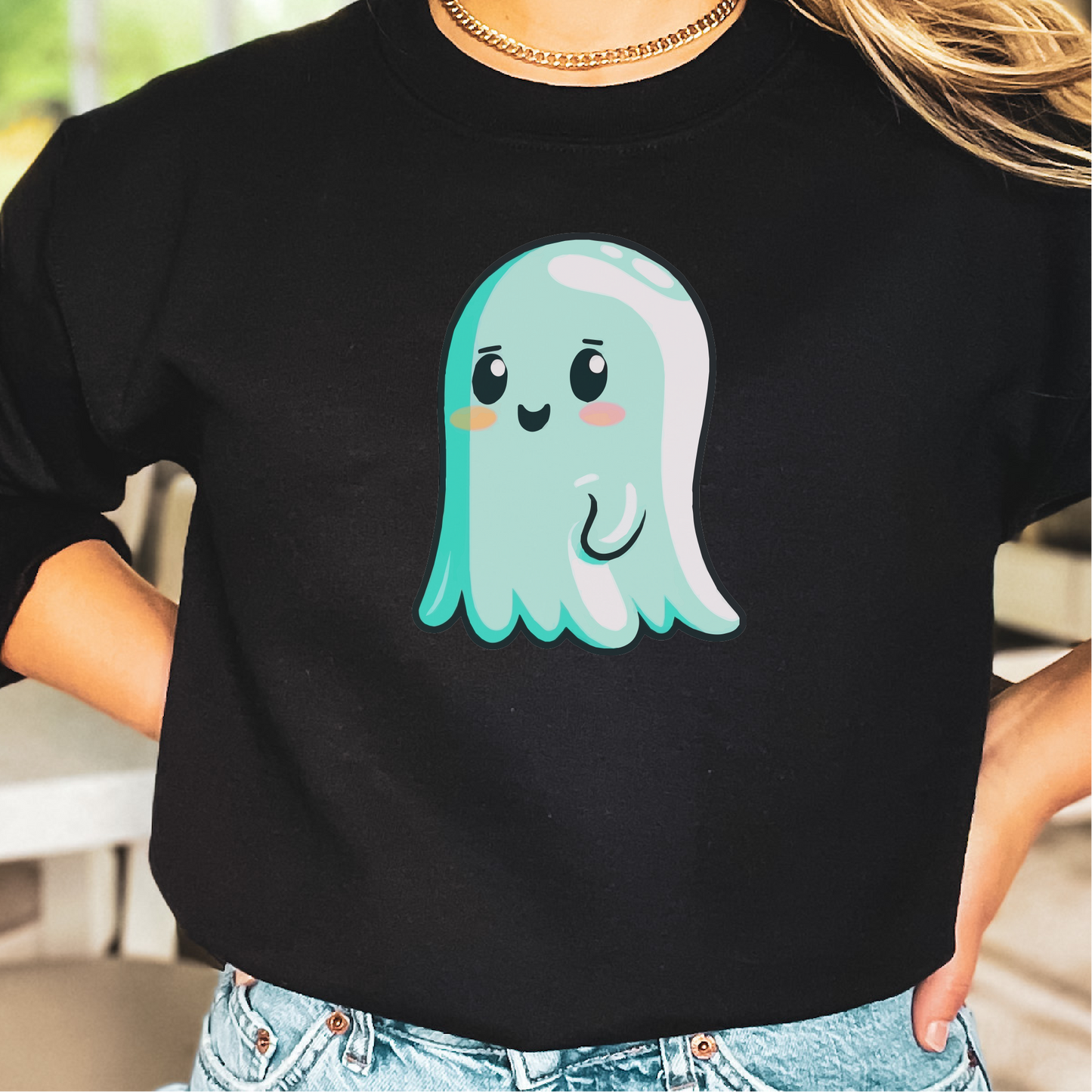 Kawaii Ghost Sweatshirt, Halloween Spooky Gift