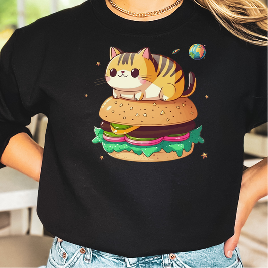 Cheeseburger Cat In Space Sweatshirt, Cat Lover Sweatshirt