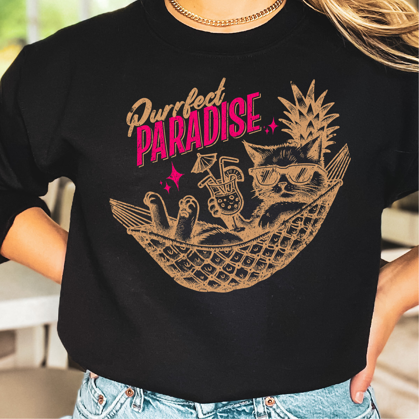 Purrfect Paradise Cat Sweatshirt, Summer Vibes Sweatshirt