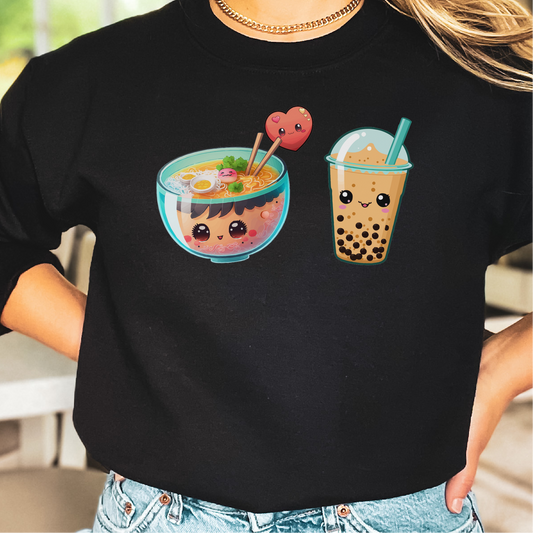 Boba Tea & Ramen Sweatshirt, Kawaii Bubble Tea And Ramen Sweatshirt