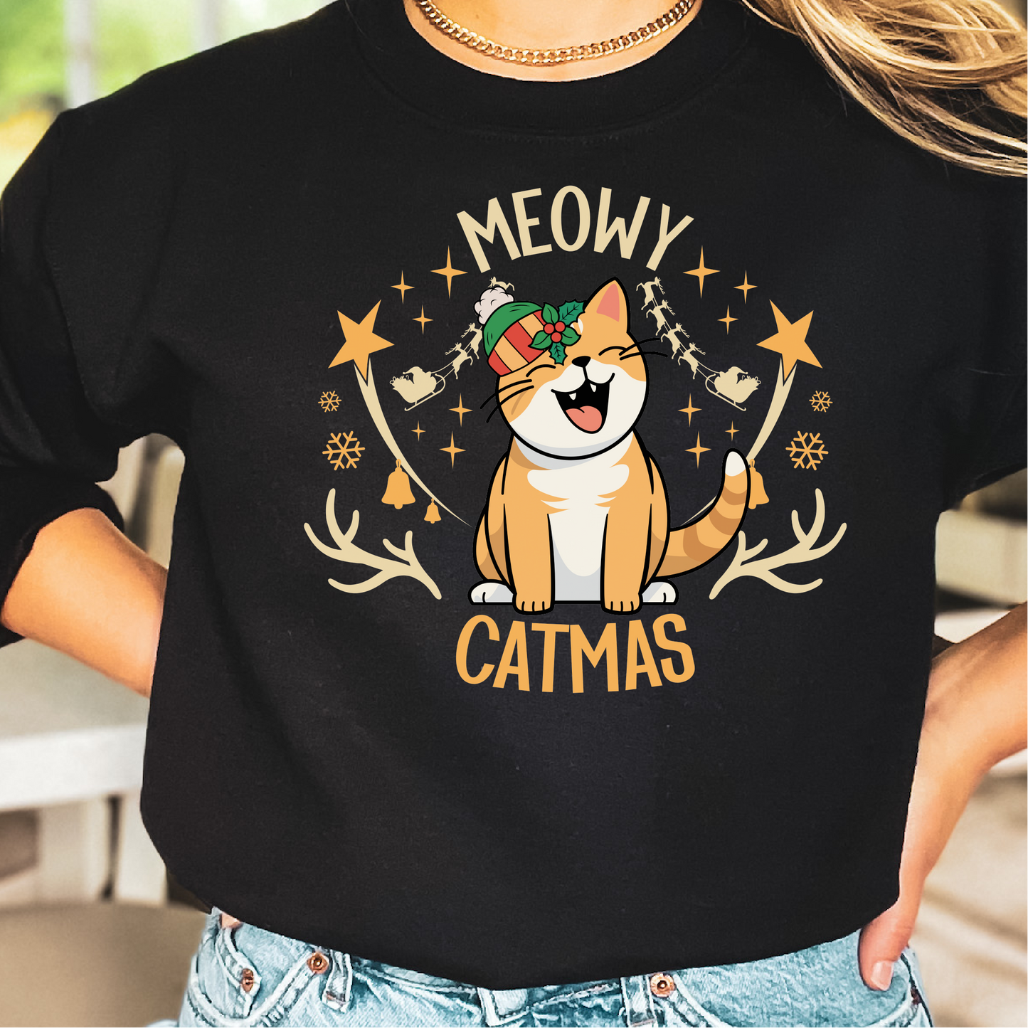 Merry Catmas Sweatshirt, Christmas Cat Gift