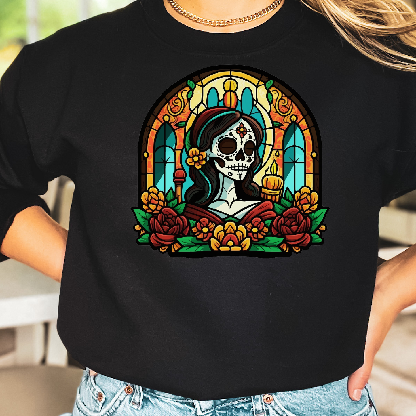 Catrina Stained Glass Sweatshirt, Day Of The Dead, Dia De Los Muertos