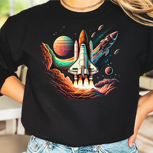 Space Shuttle Sweatshirt, Colorful Space Shuttle Design