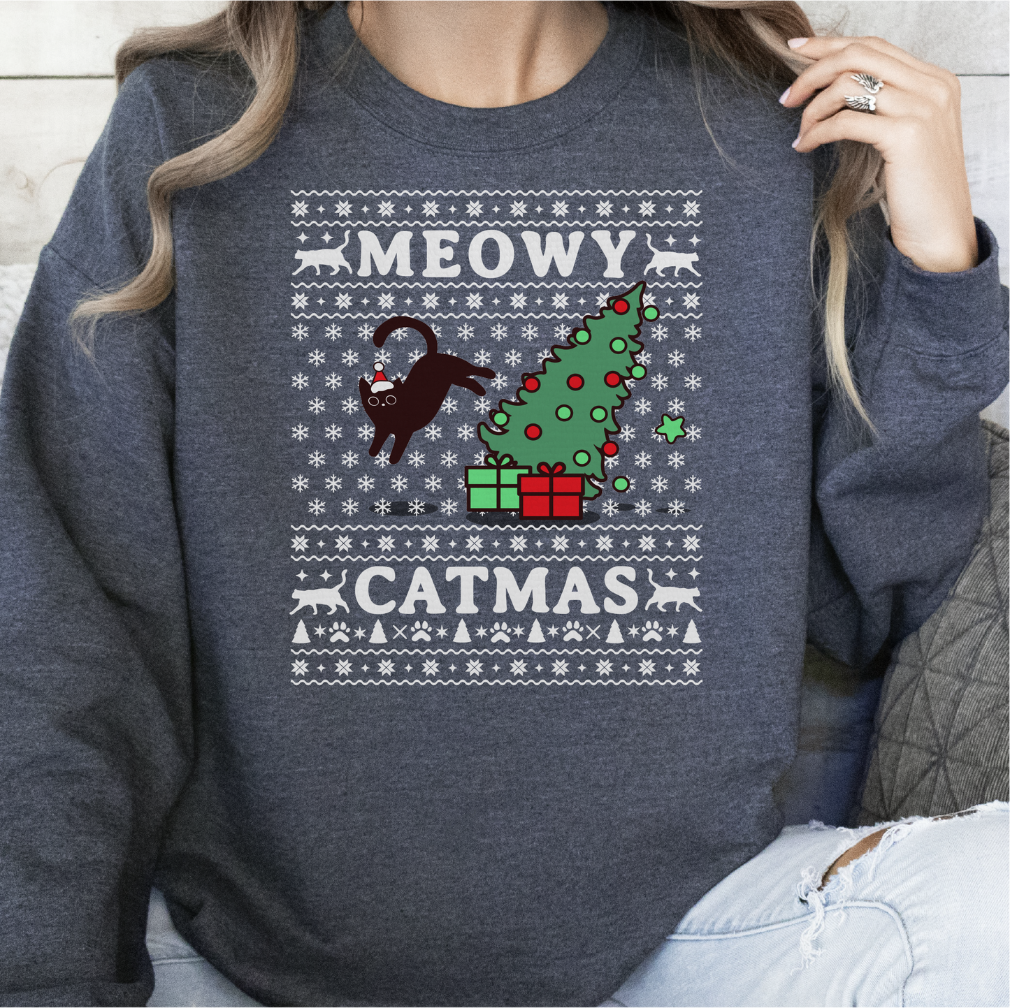 Merry Catmas Sweatshirt, Christmas Cat Gift