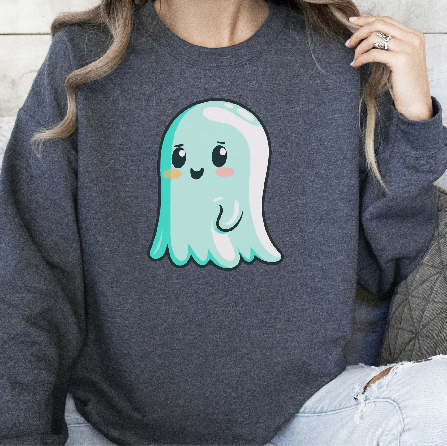 Kawaii Ghost Sweatshirt, Halloween Spooky Gift