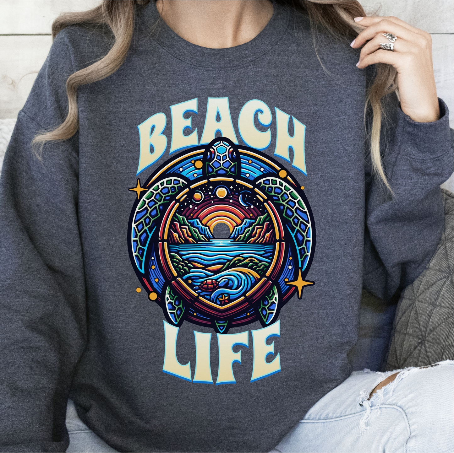 Beach Life Sea Turtle Sweatshirt, Vacation Sweatshirt