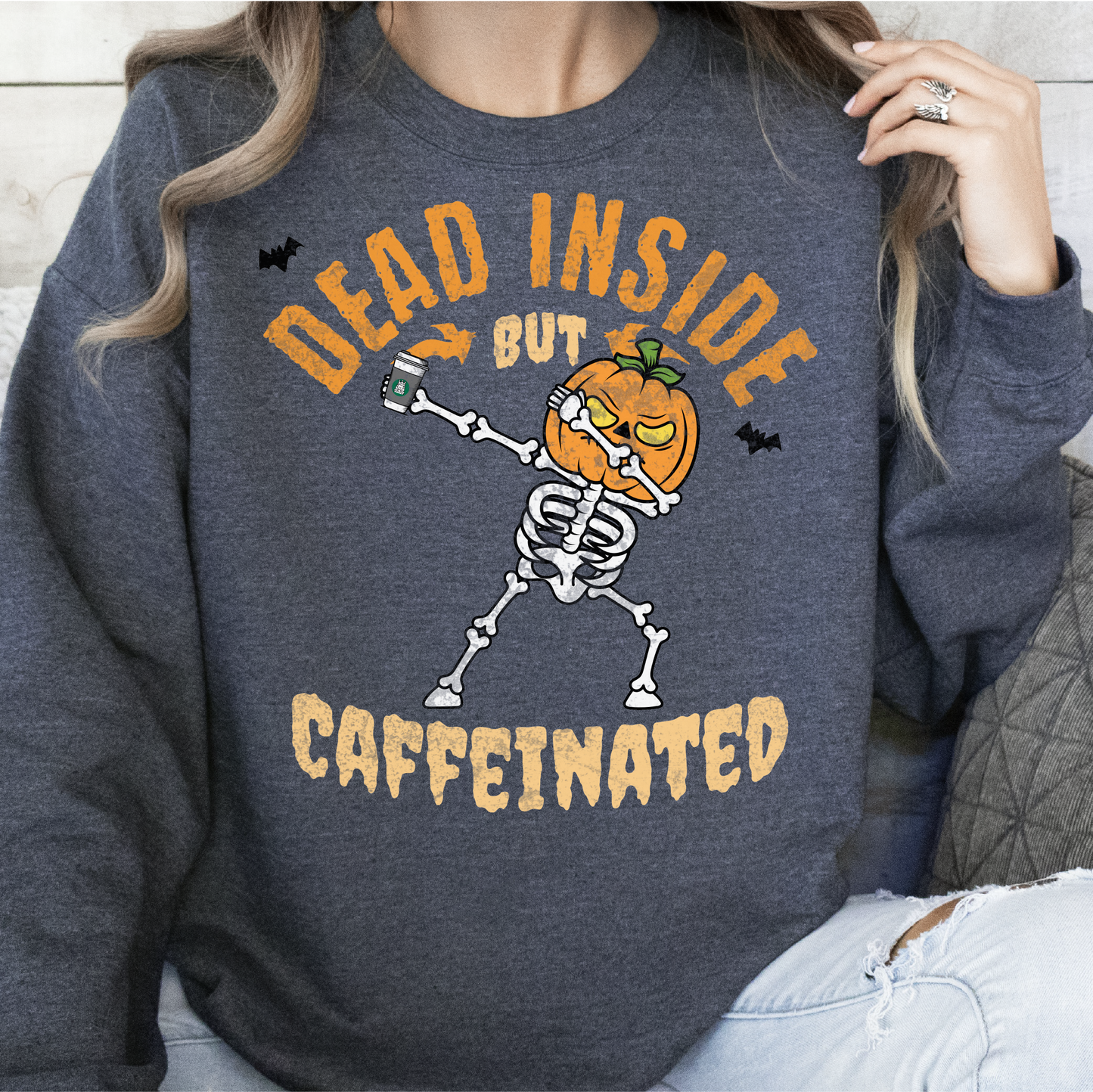 Dead Inside But Caffeinated Sweatshirt, Halloween Gift