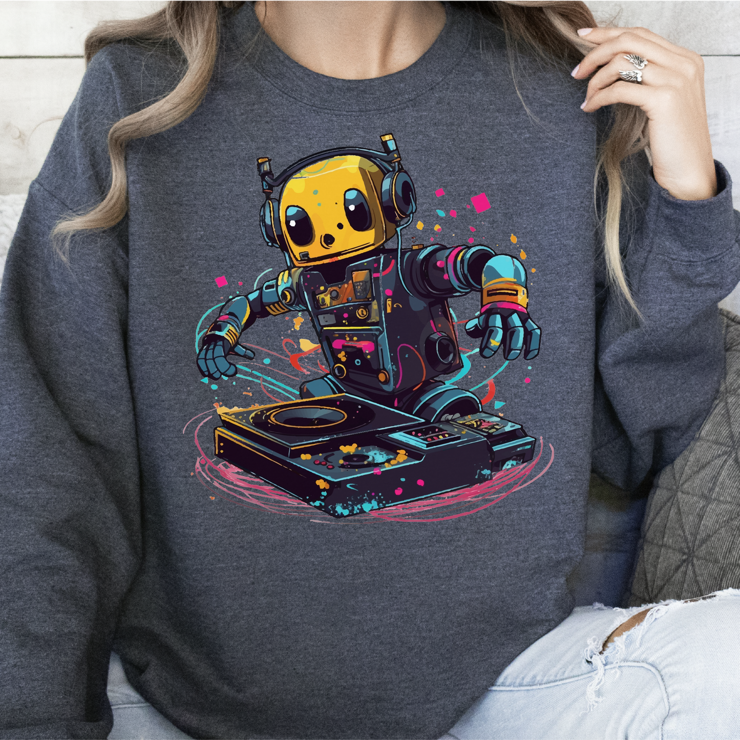 Colorful Robot DJ Sweatshirt, Music Festival DJ Sweatshirt