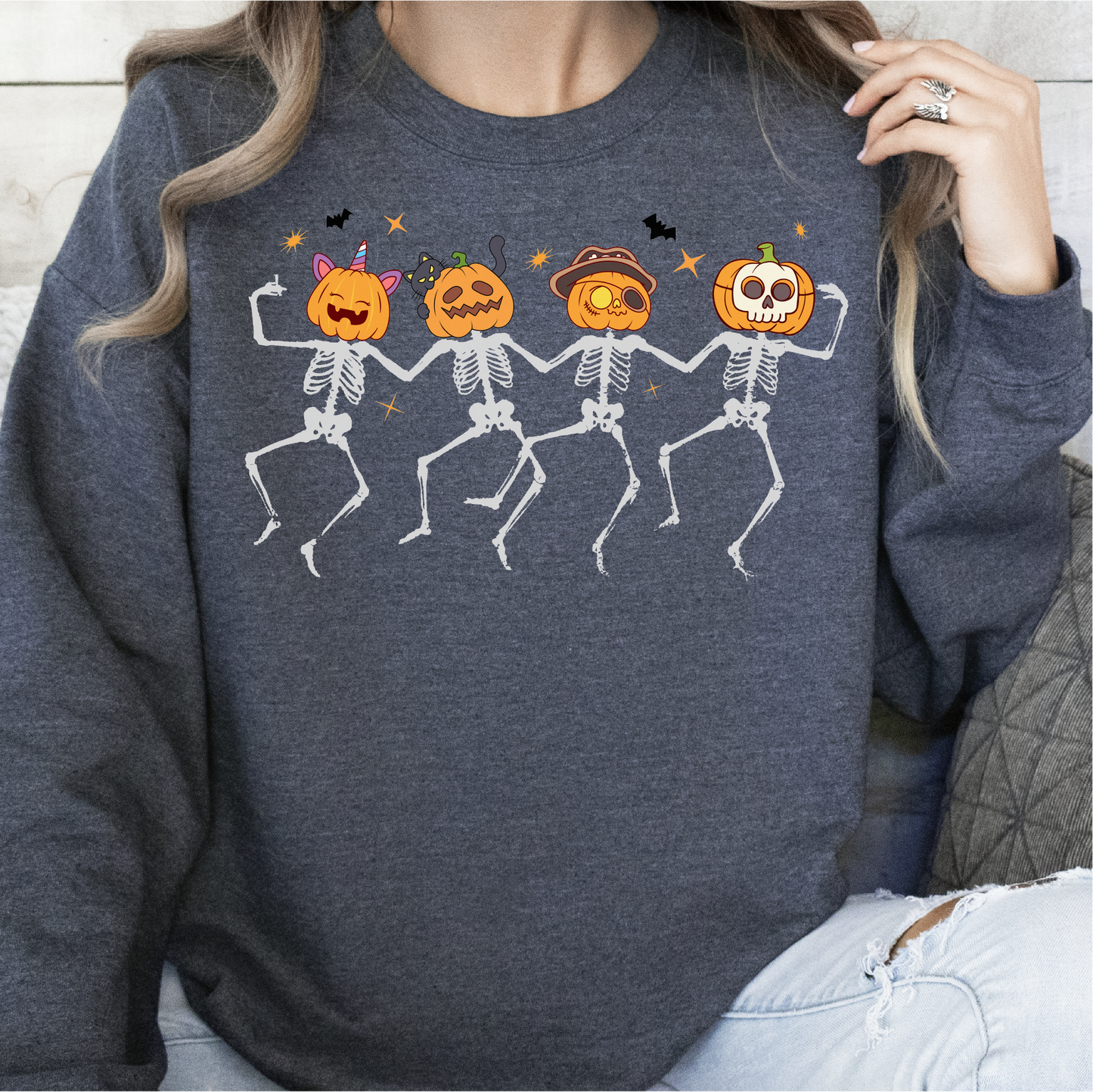 Dancing Pumpkin Skeleton Sweatshirt, Halloween Gift