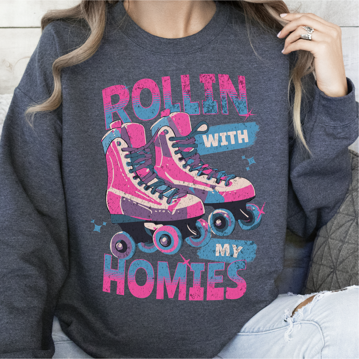 Rollin With My Homies Sweatshirt, Roller Skating Sweatshirt