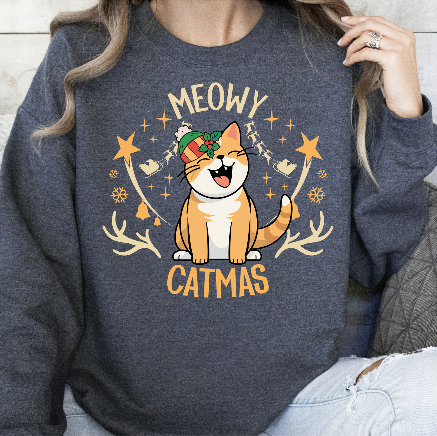 Merry Catmas Sweatshirt, Christmas Cat Gift