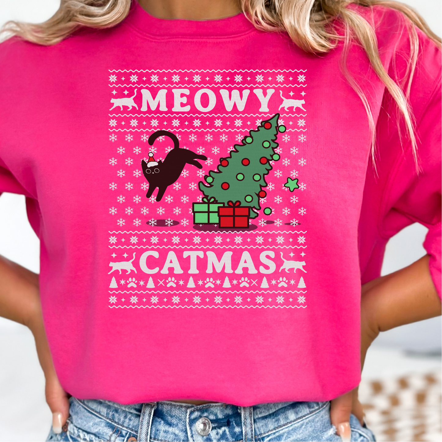 Merry Catmas Sweatshirt, Christmas Cat Gift