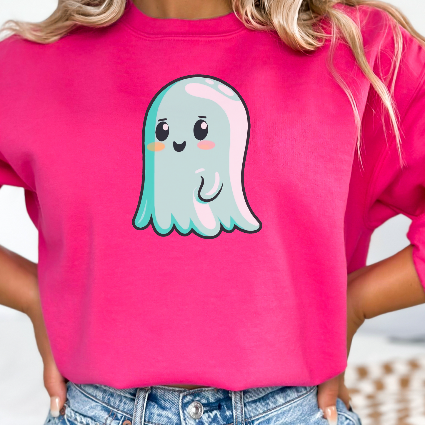 Kawaii Ghost Sweatshirt, Halloween Spooky Gift