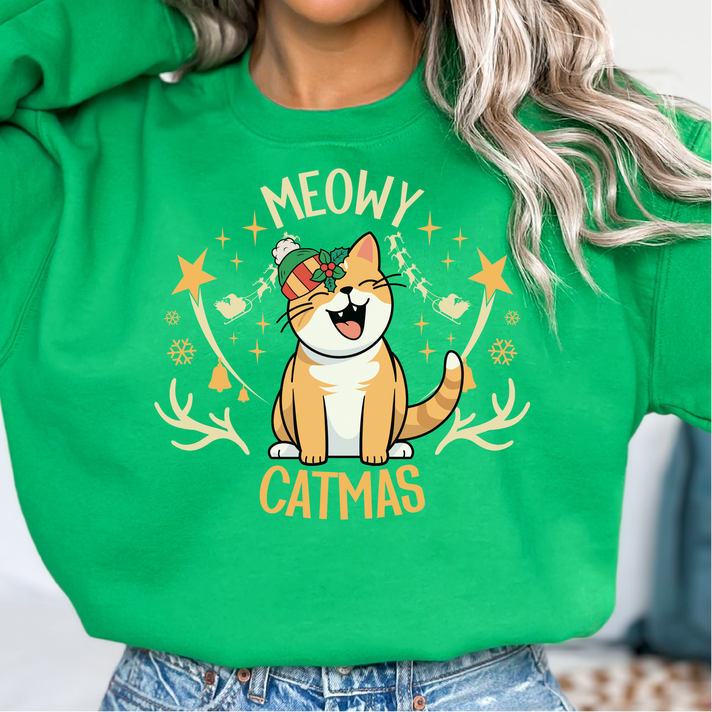 Merry Catmas Sweatshirt, Christmas Cat Gift