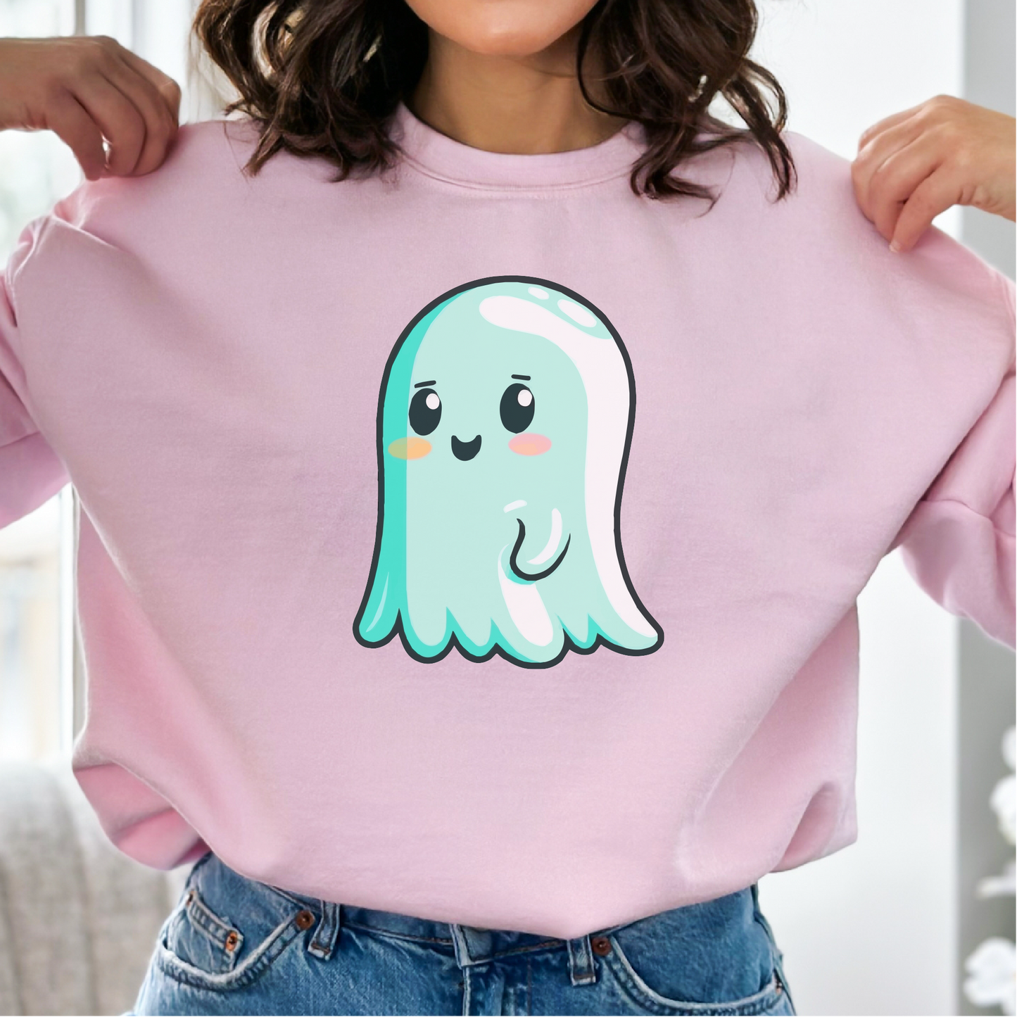 Kawaii Ghost Sweatshirt, Halloween Spooky Gift