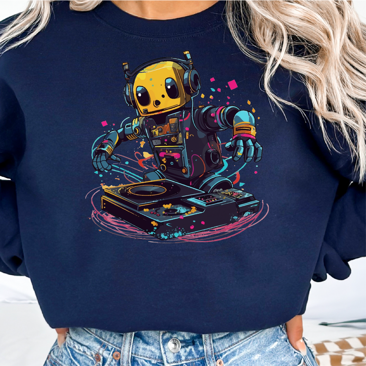 Colorful Robot DJ Sweatshirt, Music Festival DJ Sweatshirt