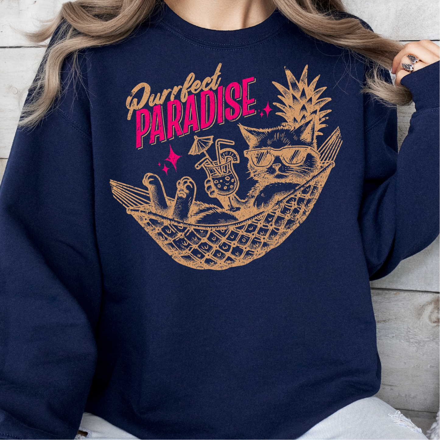 Purrfect Paradise Cat Sweatshirt, Summer Vibes Sweatshirt