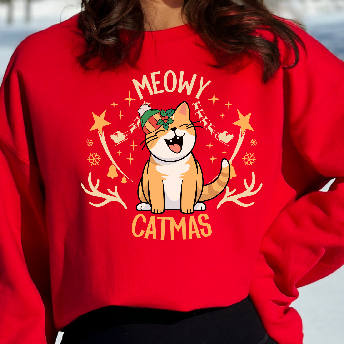 Merry Catmas Sweatshirt, Christmas Cat Gift