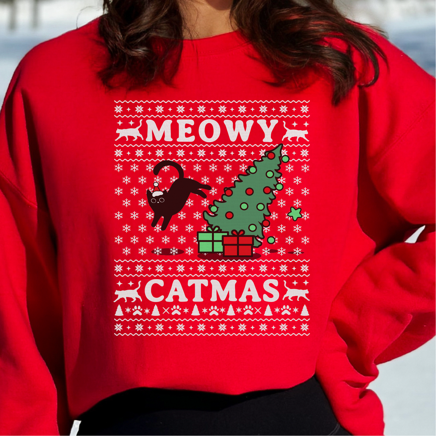 Merry Catmas Sweatshirt, Christmas Cat Gift