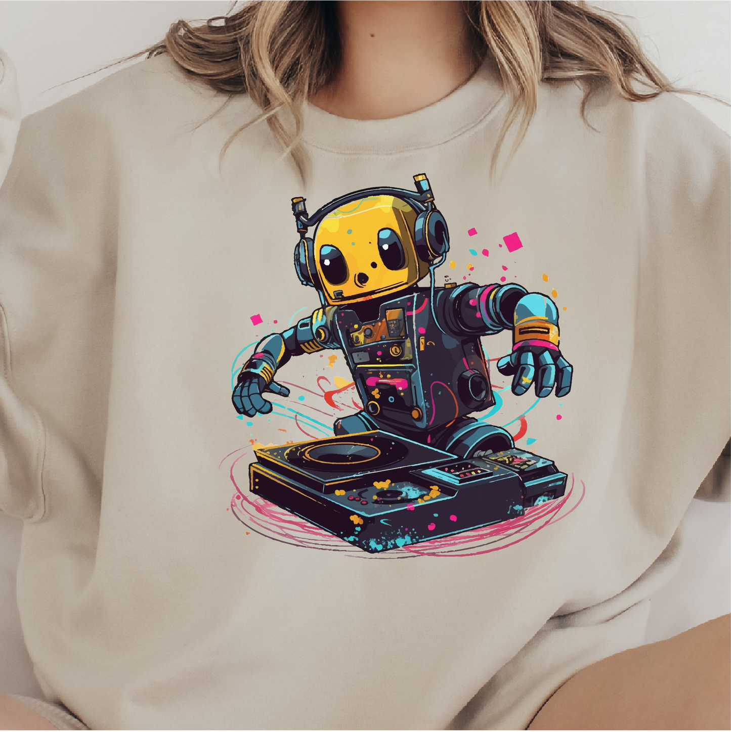 Colorful Robot DJ Sweatshirt, Music Festival DJ Sweatshirt