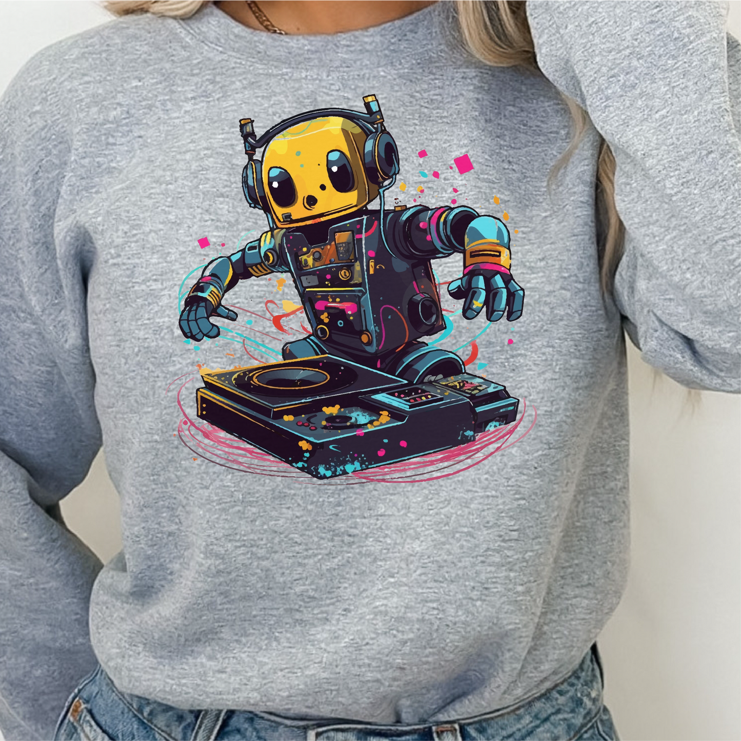 Colorful Robot DJ Sweatshirt, Music Festival DJ Sweatshirt