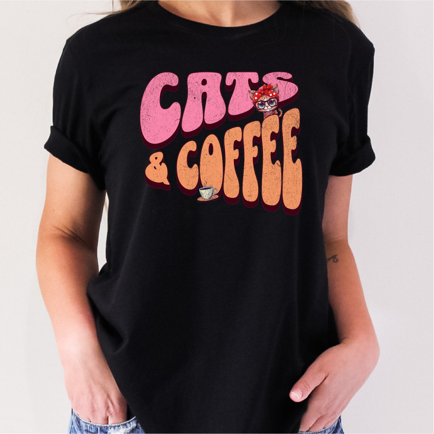 Cats & Coffee T-Shirt, Coffee Cat Lover Shirt