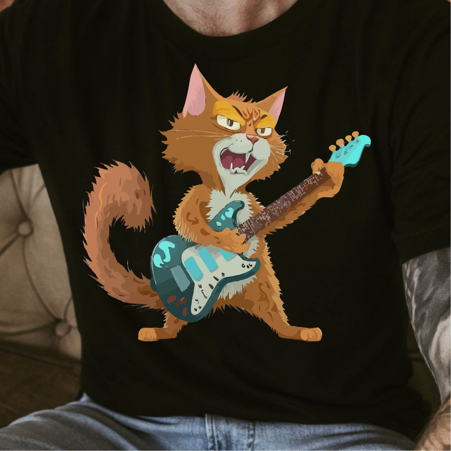 Guitar Cat T-Shirt, Music Loving Cat Shirt