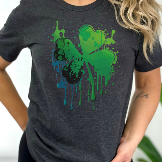 Abstract Shamrock Paint Drip T-Shirt, St. Patrick's Day Shirt