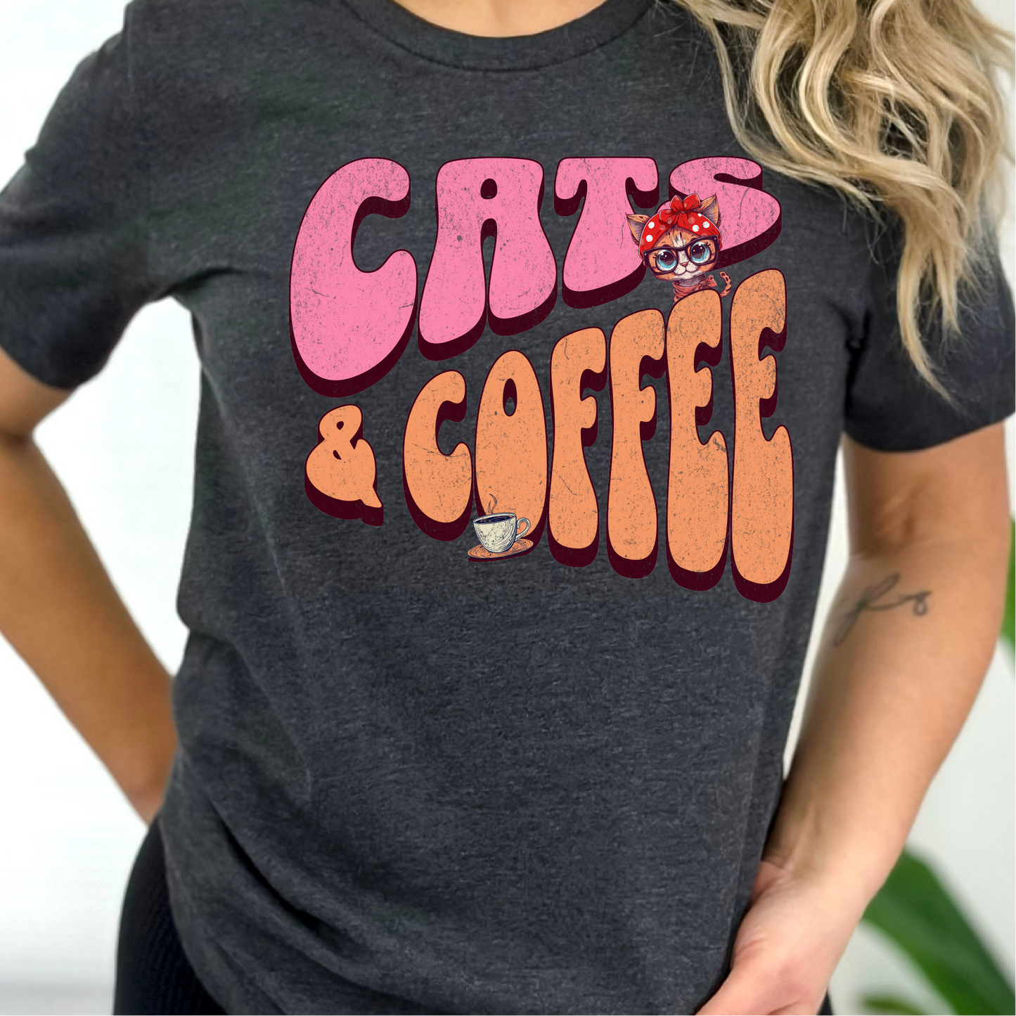 Cats & Coffee T-Shirt, Coffee Cat Lover Shirt