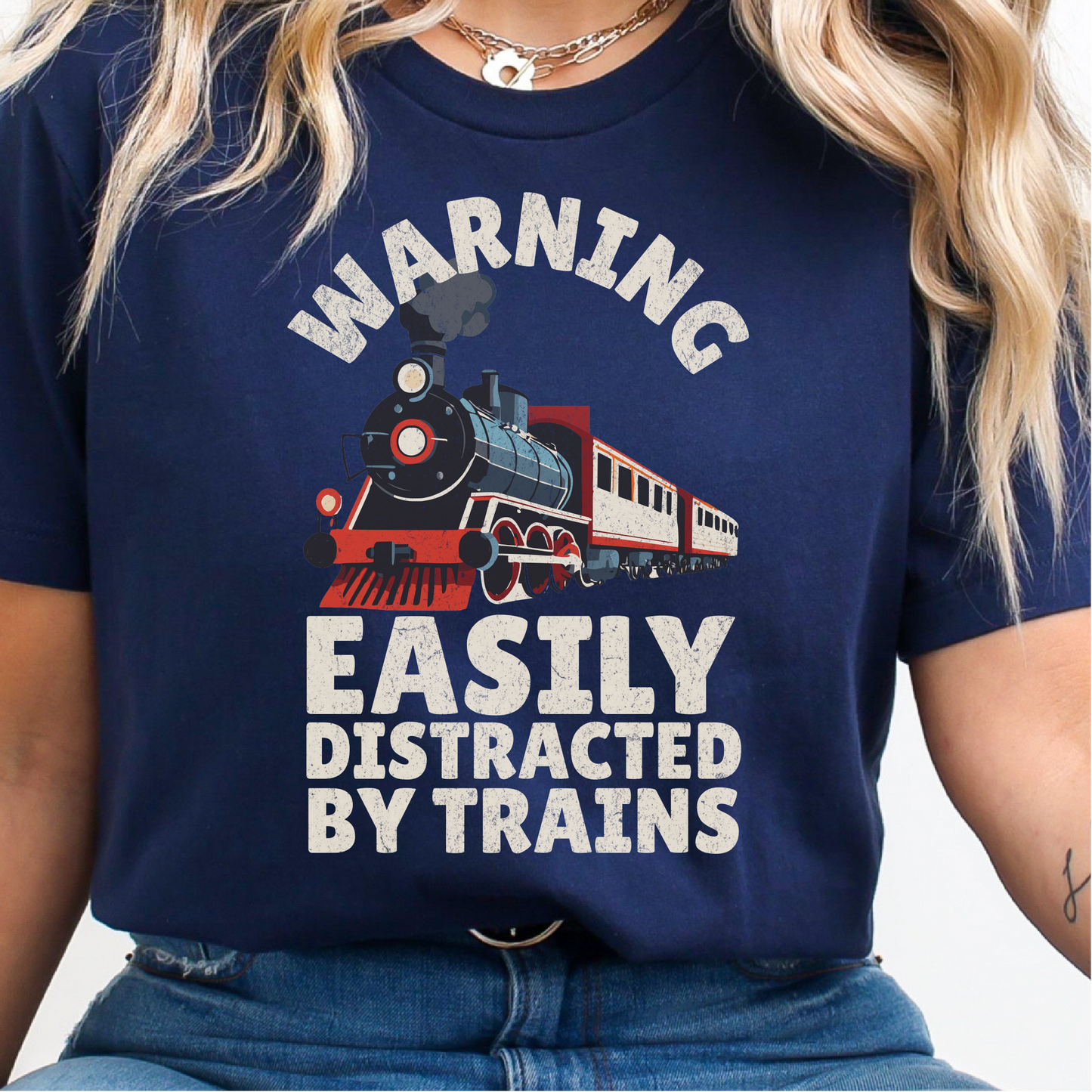 Warning Easily Distracted By Trains T-Shirt, Train Enthusiast Shirt